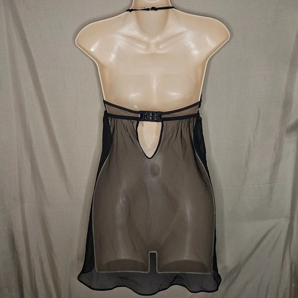 Victoria's Secret‎ Very Sexy Black Lace Halter Babydoll Lingerie 34C